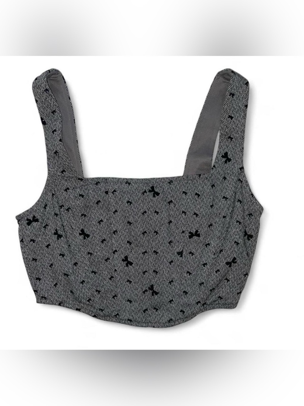 Altar’d State Gray & black bow crop top with back zipper in size small New